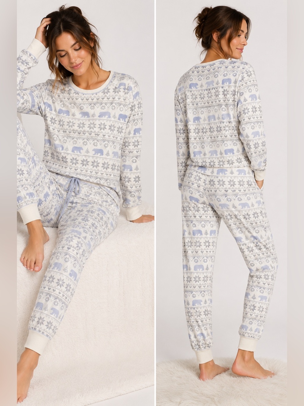 PJ Salvage Polar Bear Express Fair Isle Pajama Lounge Set Size M